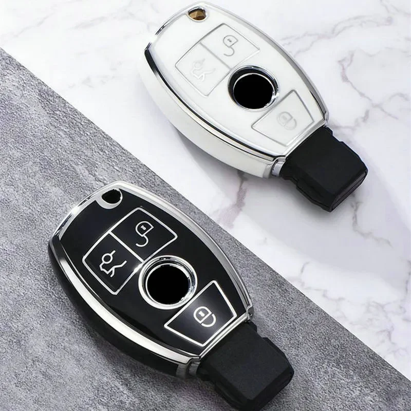 Electroplate Soft TPU Car Key Case Cover Shell Fob For Mercedes Benz A B C E S Class W204 W205 W212 W213 W176 GLC CLA AMG W177