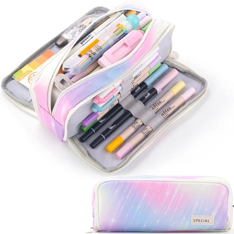 Cute Pencil Case Large Capacity 3 Compartment Pencil Box School Pouch Pen Bag for School Teen Girl Boy Men Women School Supplies