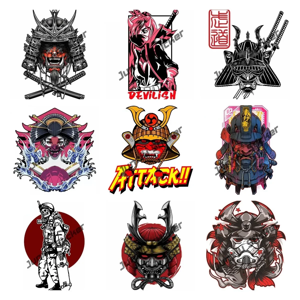 Japanese Samurai Skull Warrior vinyl Car Decal Japanese Samurai Mask Helmet Decal Devil Death Badge Car Motorcycle Accessories