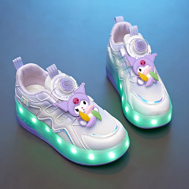 Kids Sneakers Two Wheeled Sports LED Shoes Rotating Button USB Charging Breathable Training Roller Skating Shoes for Children