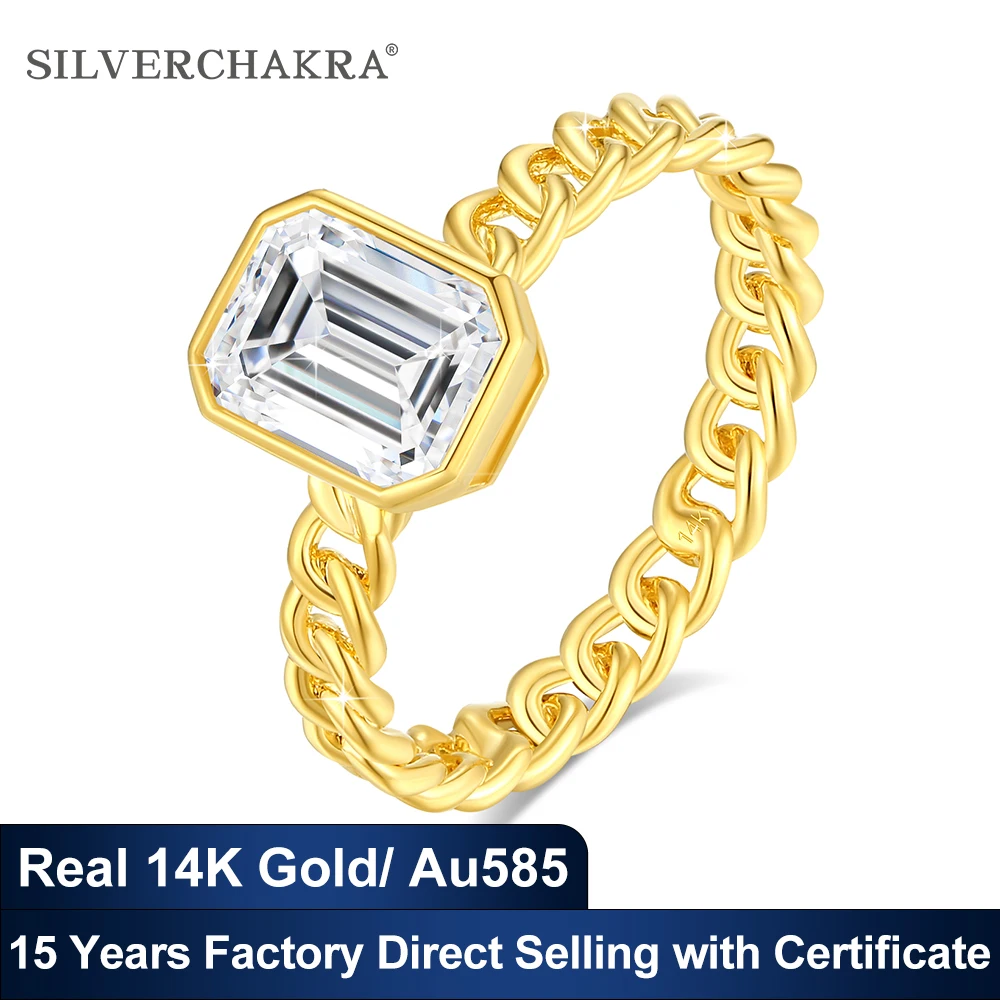 Super Shiny 2ct Emerald Cut Moissanite Ring for Women 14K AU585 Gold Linked Together Soulmates Wedding Bands Bridal Jewelry