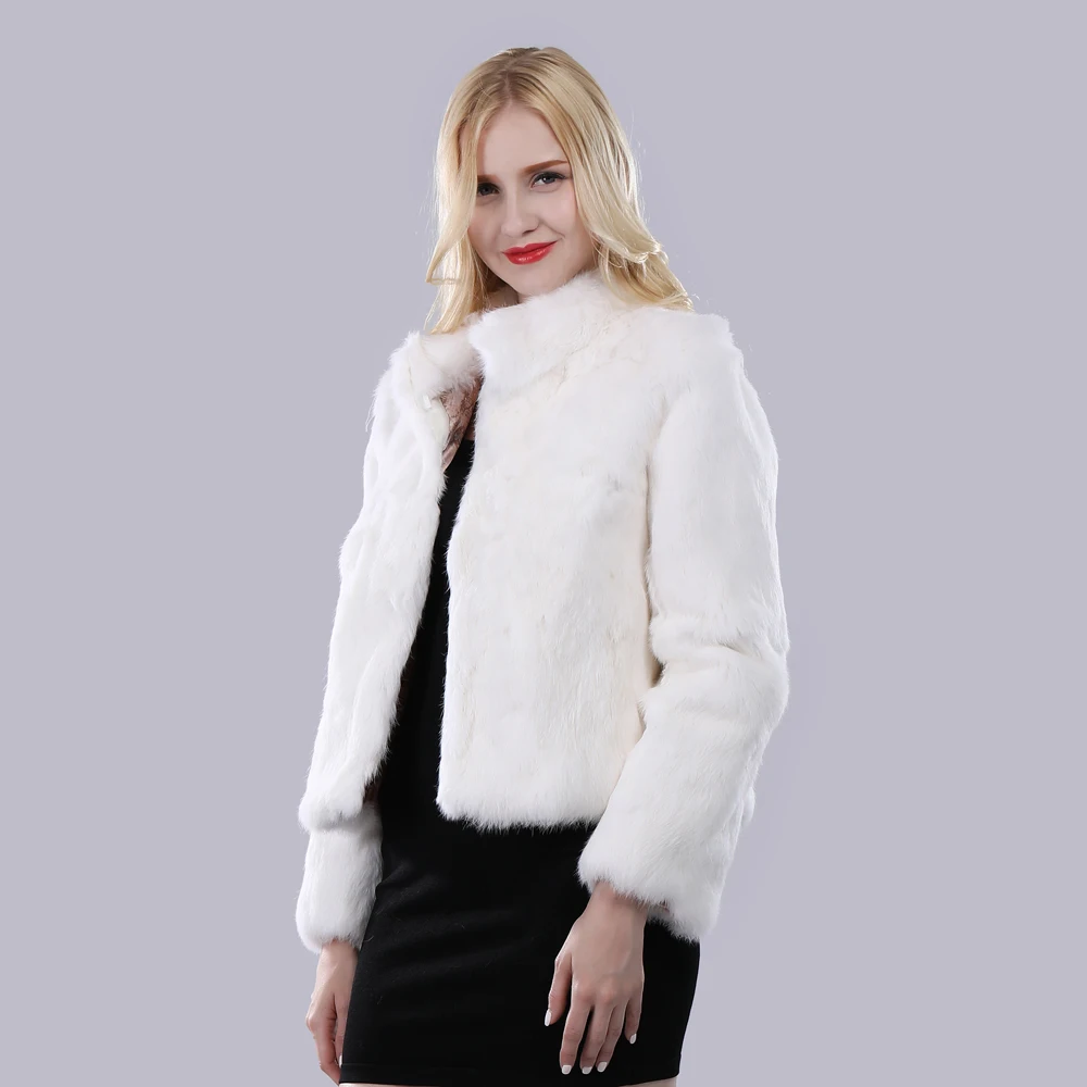 New Autumn Winter Real Genuine Rabbit Fur Coat Women Full Pelt Real Rabbit Fur Jacket Fashion Fur Mandarin Collar Overcoats