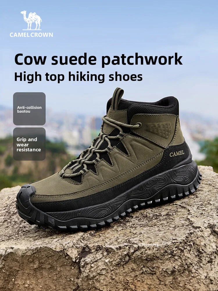 Golden Camel Cow Leather Hiking Boots Autumn Winter Men Outdoor Non-slip Wear Resistant EVA Cushioning Breathable Climbing Shoes