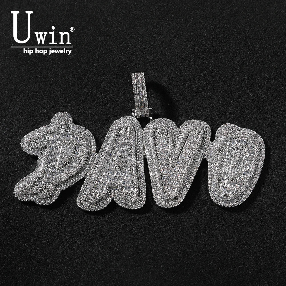 

Uwin Name Necklace Baguette Custom Letter Chains Iced Out Cubic Zirconia Paved Setting Personalized Gift