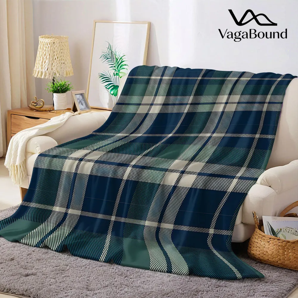 Navy Green Tartan Plaid Flannel Blanket Warm Soft Halloween Christmas Decorative Couch Warm Cozy All-Season Gift