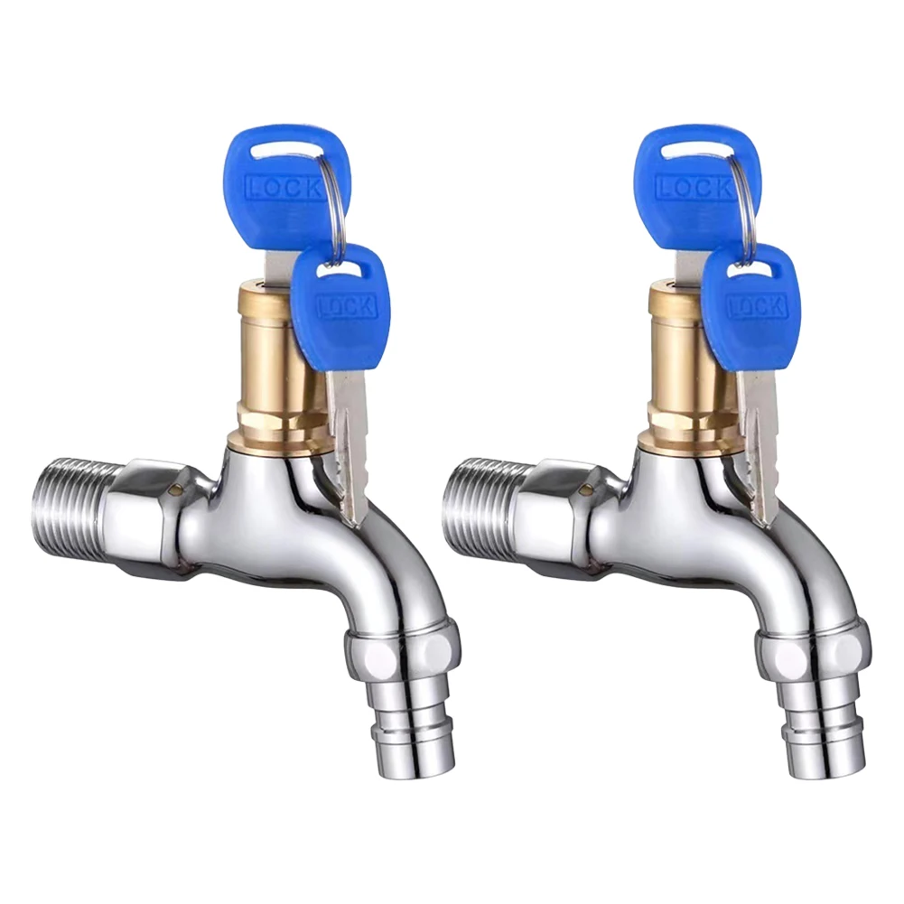 1/2pcs Faucet Sink Tap Anti-Theft Washing Machine Faucet With Keys 1/2 Inch Lockable Outdoor Quick Opening Lock Faucets