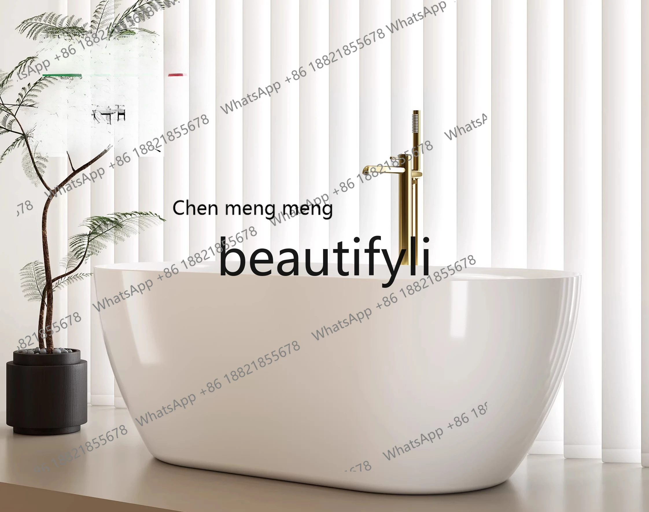 Bathroom acrylic integrated bathtub adult household small apartment hotel homestay oval light luxury bathtub