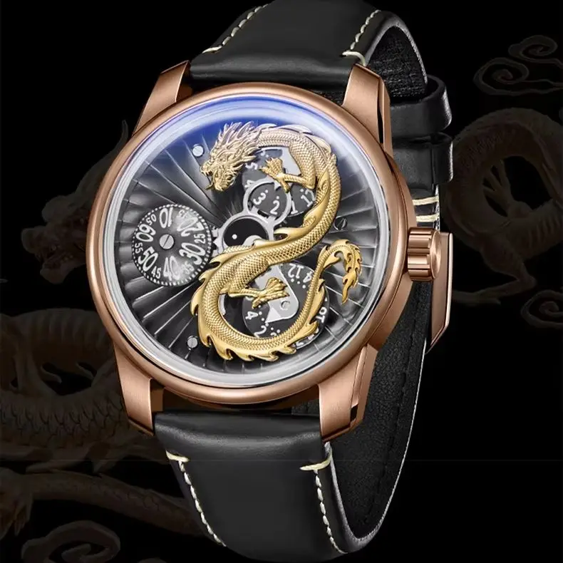 OBLVLO Men Automatic Watch 45mm Mechanical Wristwatch Luminous Rotatable Dragon Dial Sapphire Mirror 50m Waterproof Miyota Mov