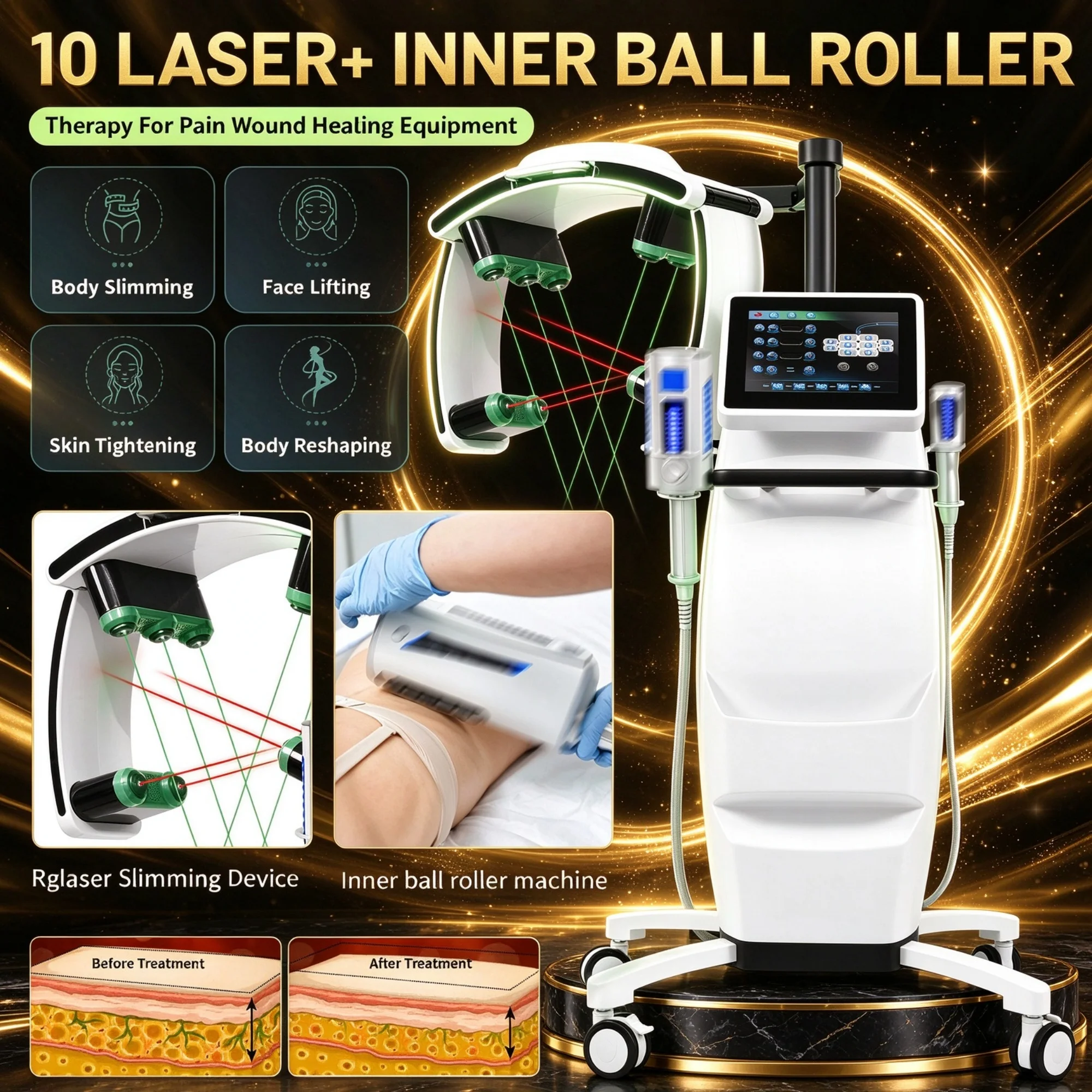 10D Maxlipo Master 532nm Green Light 635nm Red Removal Lipo Laser Fat Burning Cellulite 10d slimming machine 2026 Newest