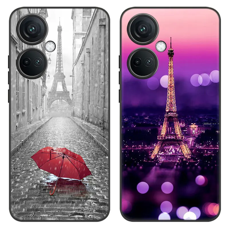 غطاء جراب هاتف أسود لـ OnePlus ، باريس ، برج إيفل ، كرتون ، حافظة هاتف ، Nord CE3 ، Lite 3 ، 12 ، 11 ، 2T ، N30 ، CE2 ، N300 ، N200 ، 10 ، 9RT ، ACE ، 2V برو ، 5G