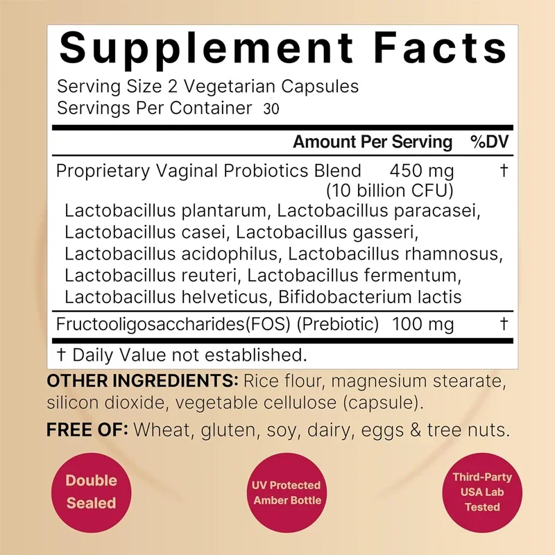 بروبيوتيك أنثى، 10 مليار وحدات مستعمرة، خليط بروبيوتيك وبريبيوتيك متوازن لرقم الهيدروجيني - مكمل لاكتوباسيلوس