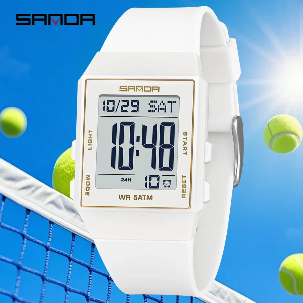 SANDA Woman Fashion Watches Fashion Sports Watch Silicone Strap 3ATM Waterproof Time Display Women's LED Digital Watch Gift