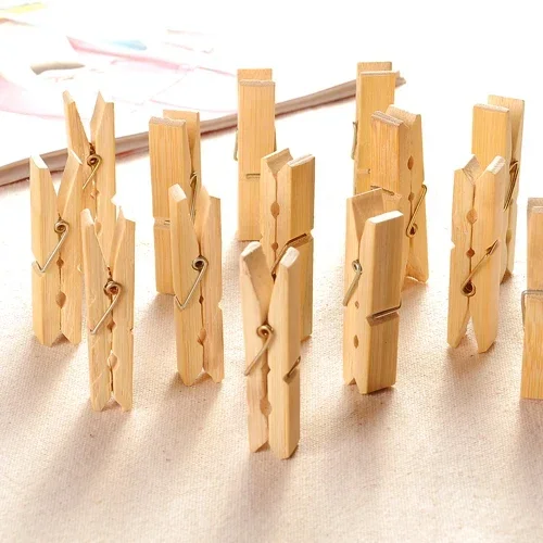 20Pcs Household Bamboo and Wood Clothes Clip Multi-functional Simple Windproof Clips Durable Drying Clip Socks Clothes Clips