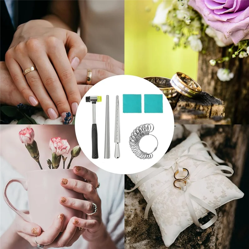 أداة قياس مغزل بحجم الحلقة CYL مع 27 قطعة من نماذج الدائرة وعصا قياس الأصابع ومطرقة المجوهرات المطاطية #4