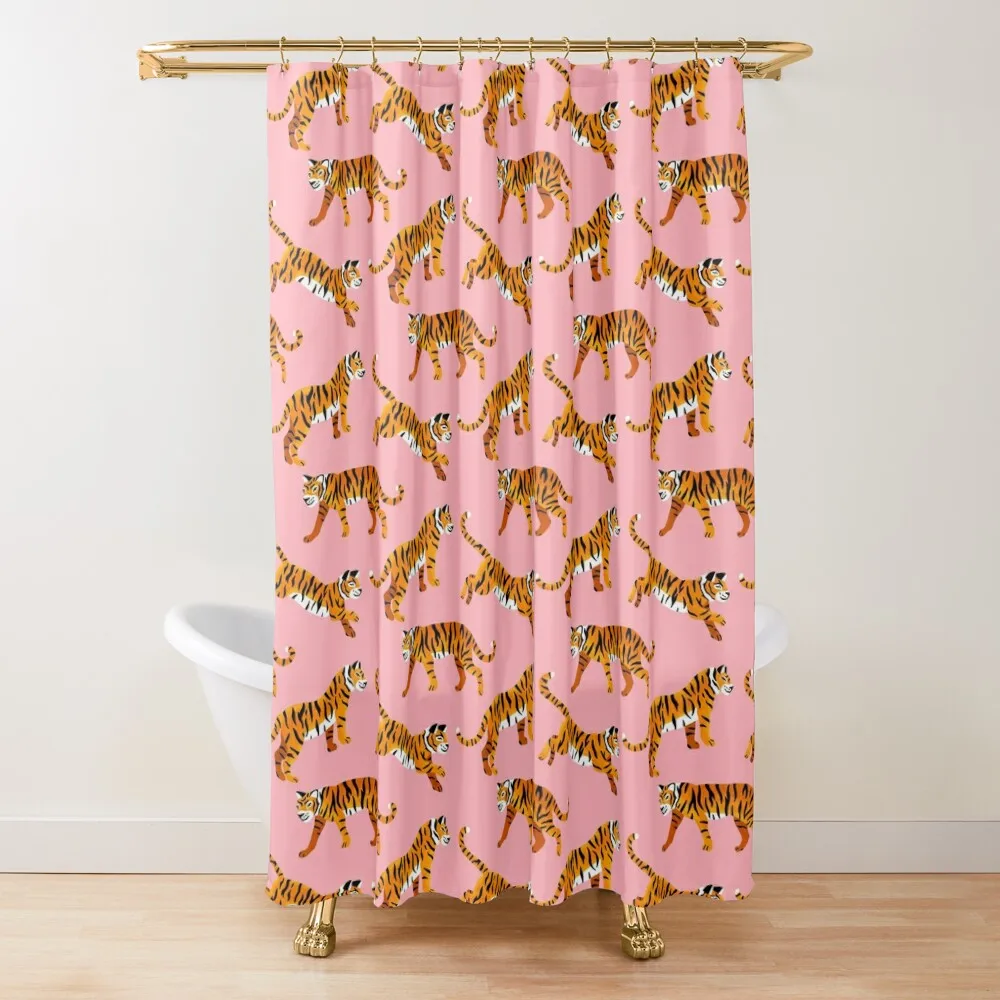 Bengal Tigers - Peachy Pink Shower Curtain Bathroom Accessorys Shower For Bathrooms Curtain