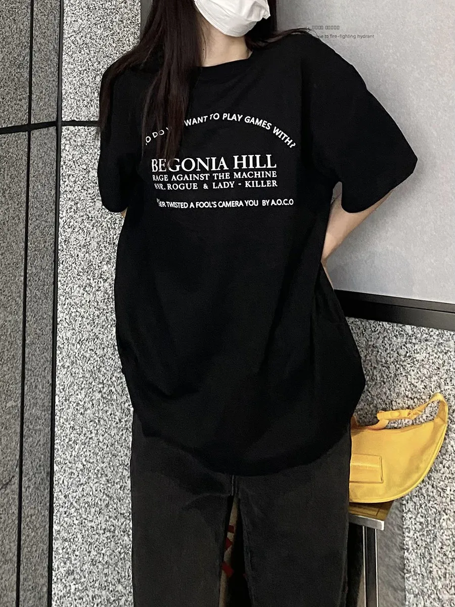 

Новая модная корейская футболка с круглым вырезом и буквенным принтом, свободная, удобная, повседневная, женская, из смесового хлопка