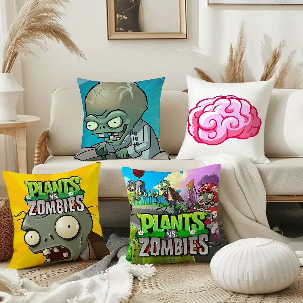 لعبة P-Plants Vs Z-Zombies Strategy كيس وسادة مربع على الوجهين الطباعة قصيرة أفخم غطاء وسادة أريكة غرفة نوم السرير #1