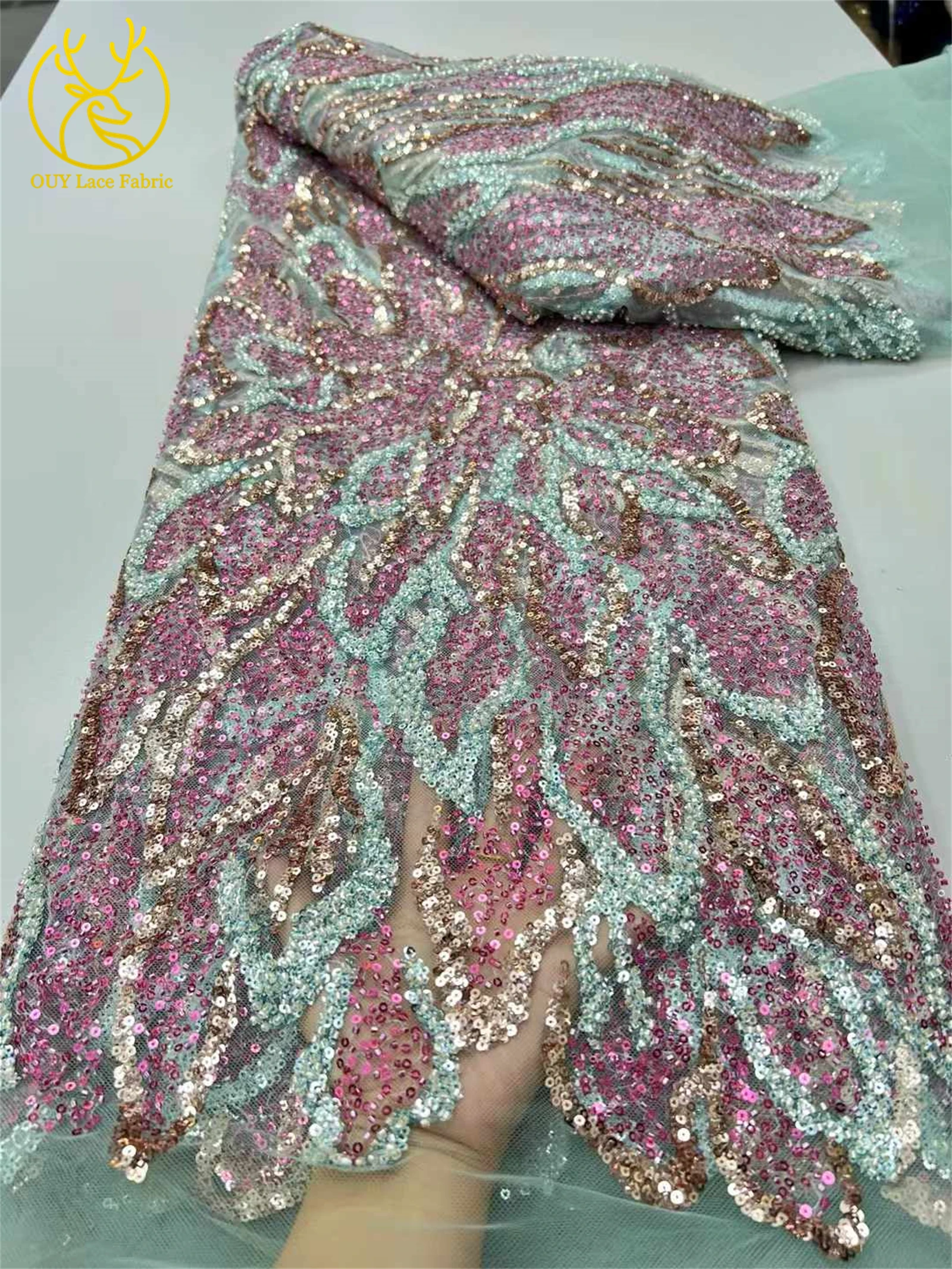 أنيقة النيجيري اليدوية الثقيلة تول أقمشة الدانتيل 2025 الأفريقي الفاخرة الترتر أقمشة الدانتيل لفساتين السهرة النسائية