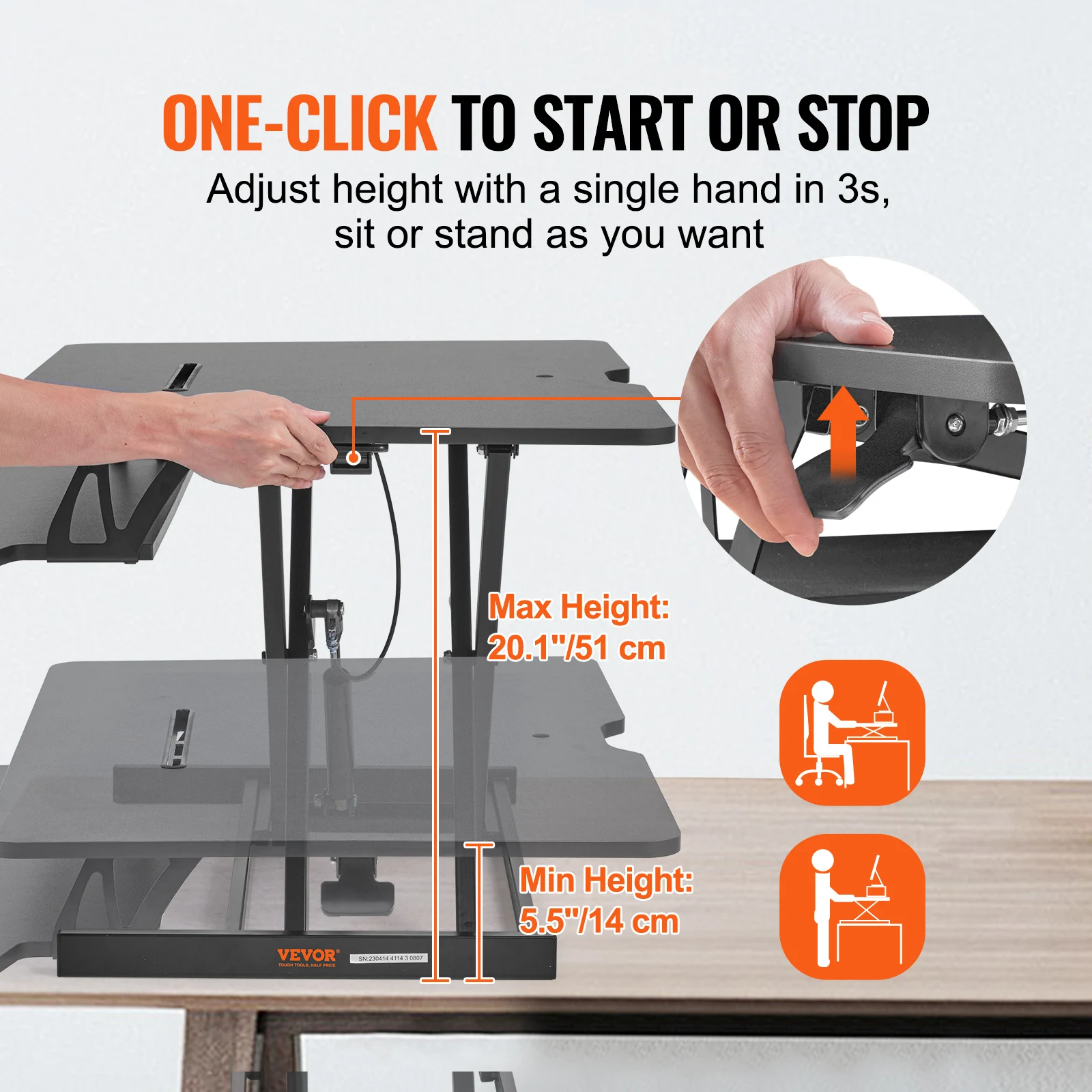 VEVOR Standing Desk Converter, Two-Tier Stand up Desk Riser,36In Large Rectangular Sit to Stand Desk Converter,Adjustable Height