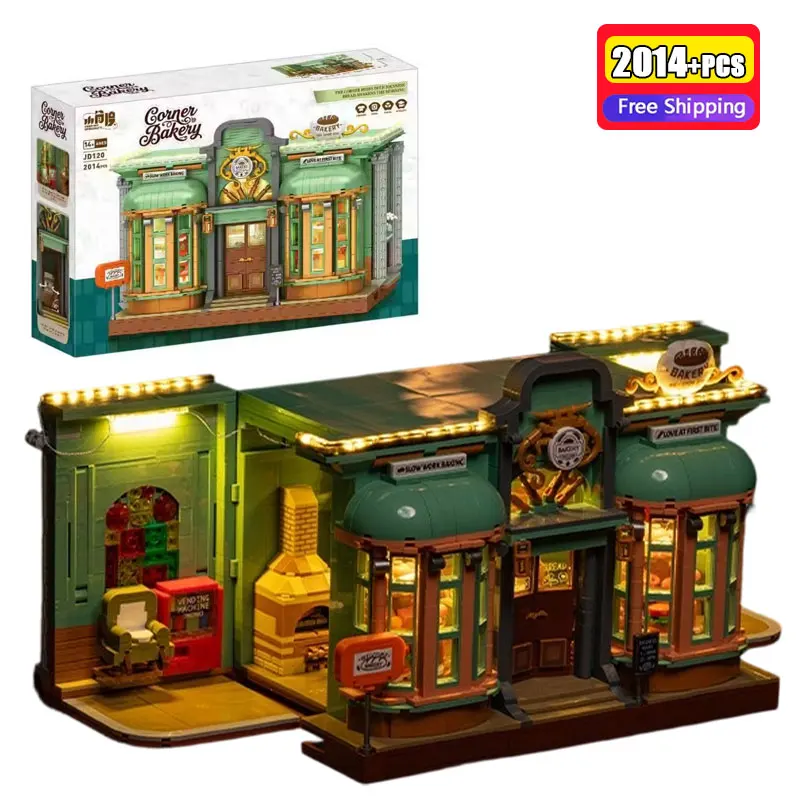 

JD120 2014PCS Bakery House Building Blocks Set With Led Lights Educational Construction Bricks For Girls Creative Assembly Gift