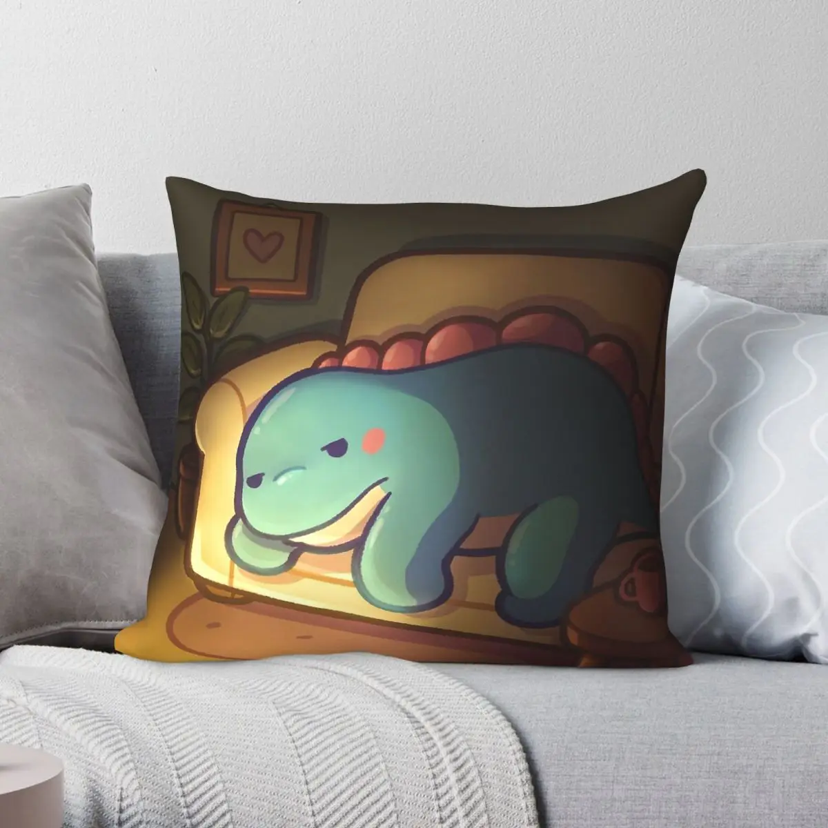 Exhausted Dino Stegosaurus Square Pillowcase Polyester Linen Velvet Printed Zip Decorative Pillow Case Room Cushion Case