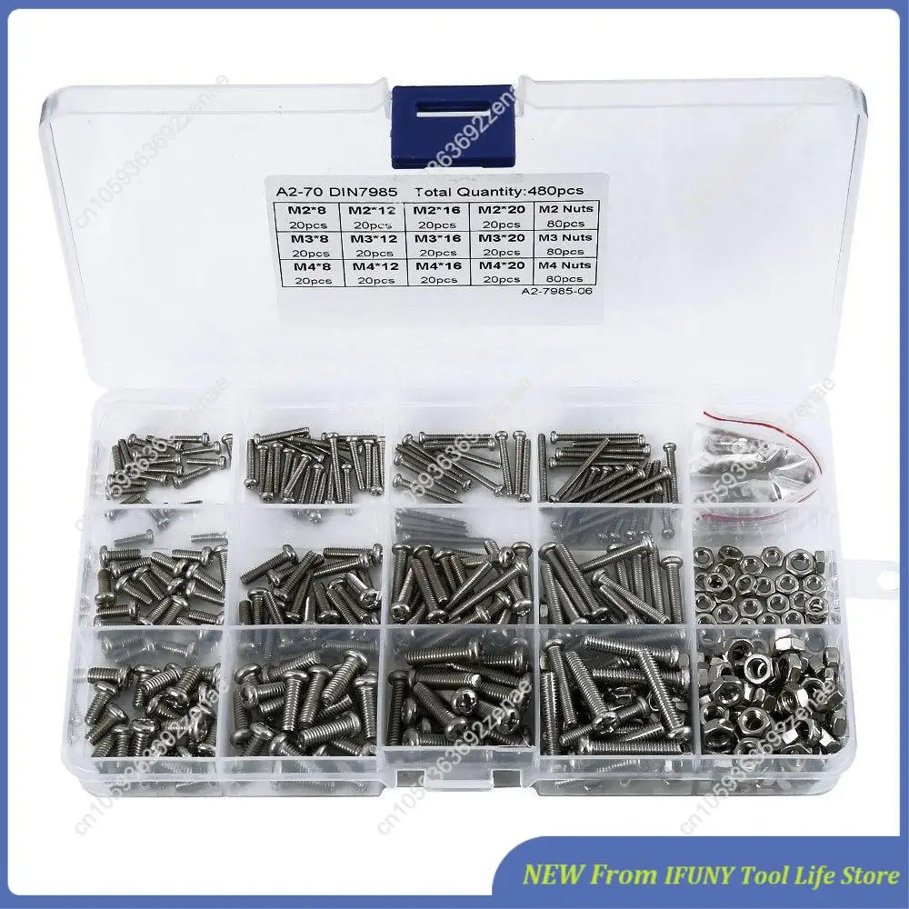 480 stks/set M2 M2.5 M3 Din7985 Gb818 Stalen Kruis Verzonken Pan Head Schroeven Phillips Schroeven Assortiment Kit Hw028 Nieuwe