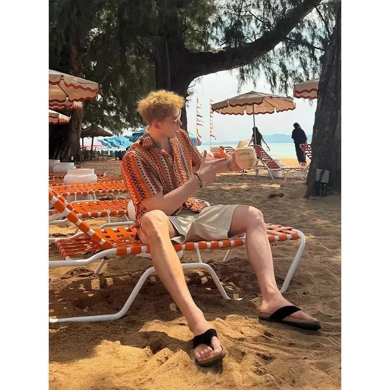 Boy Cityboy Gentleman Summer Hit Color Shirts Tops Male Ins Chic Y2K Trendy Fashion Tees Blouse Tropical Beach Island Travel Top