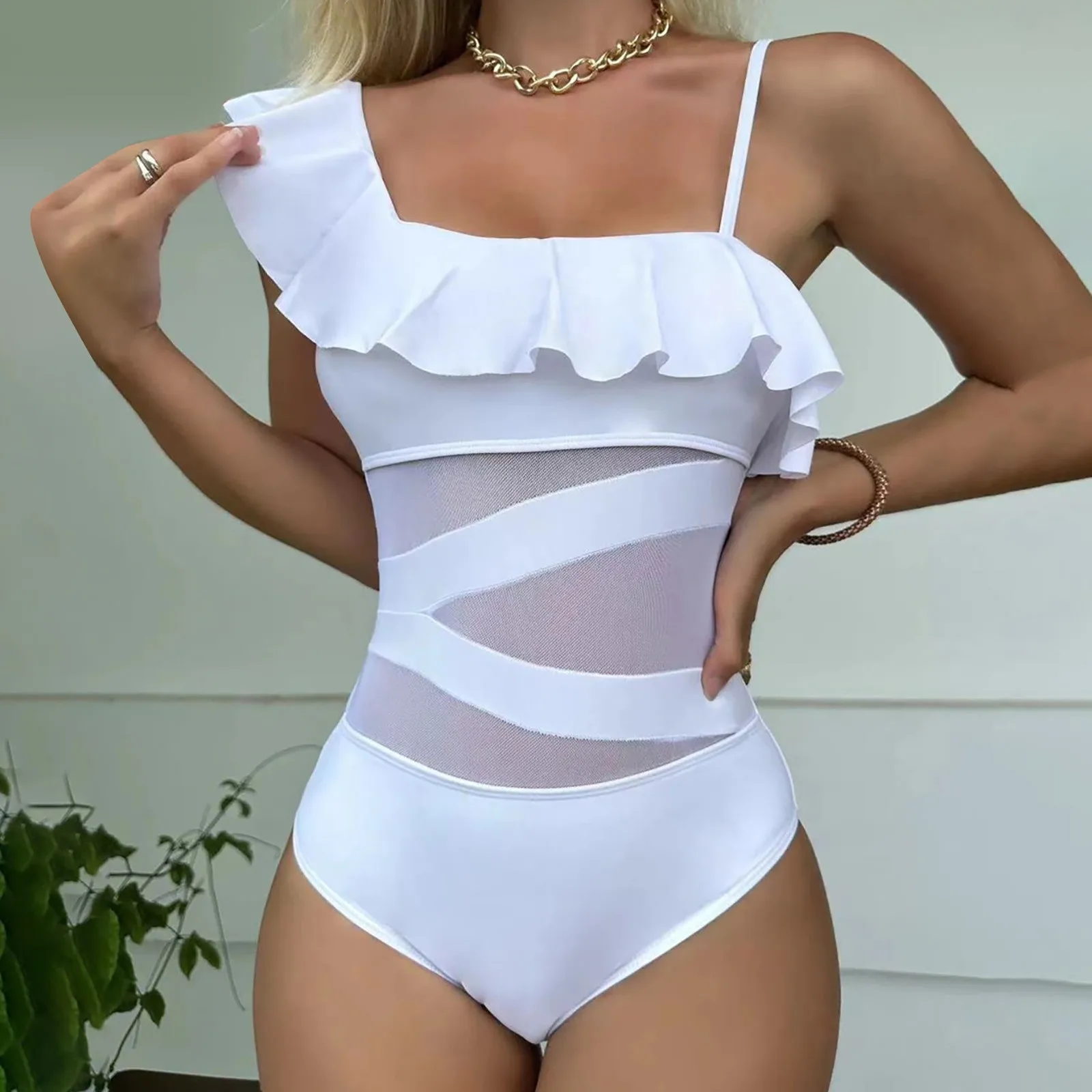 Women's Sexy One Shoulder Swimsuits Bathing Suit Swimwear Bikini Tops for Boats Replacement Fabric