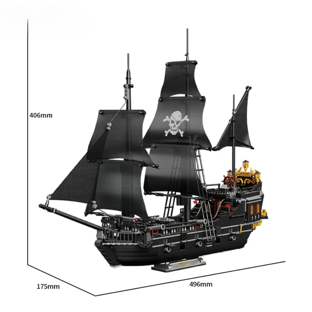 Zwart piratenschip Micro Mini bouwstenen speelgoed voor volwassenen en jongens: meeslepende piratencultuurervaring, assertief decorstuk