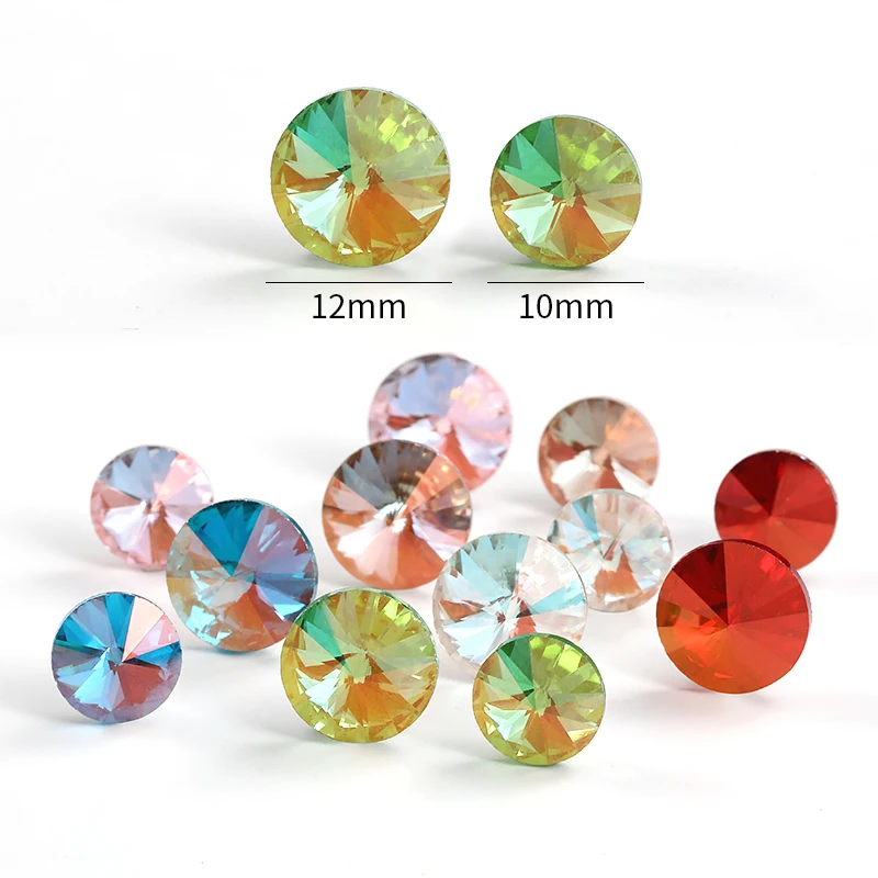 10mm Rivoli Rhinestones Round Pointback Glitter Glass Nail Art Charms Decorations Crystals Strass DIY Diamond Gems Accessories