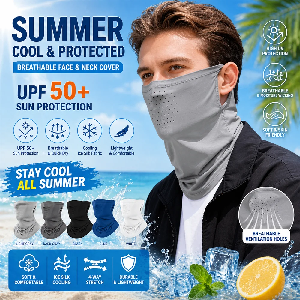 

Cooling Face Cover Neck Gaiter UPF50+ UV Protection Breathable Ice Silk Mask Outdoor Cycling Sun Protection Scarf Summer Gifts