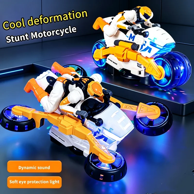 Electric Stunt Deformation Motorcycle Toy Kids Obstacle Avoidance 360 Rotating Lights Music Car Educational Boy Christmas Gifts