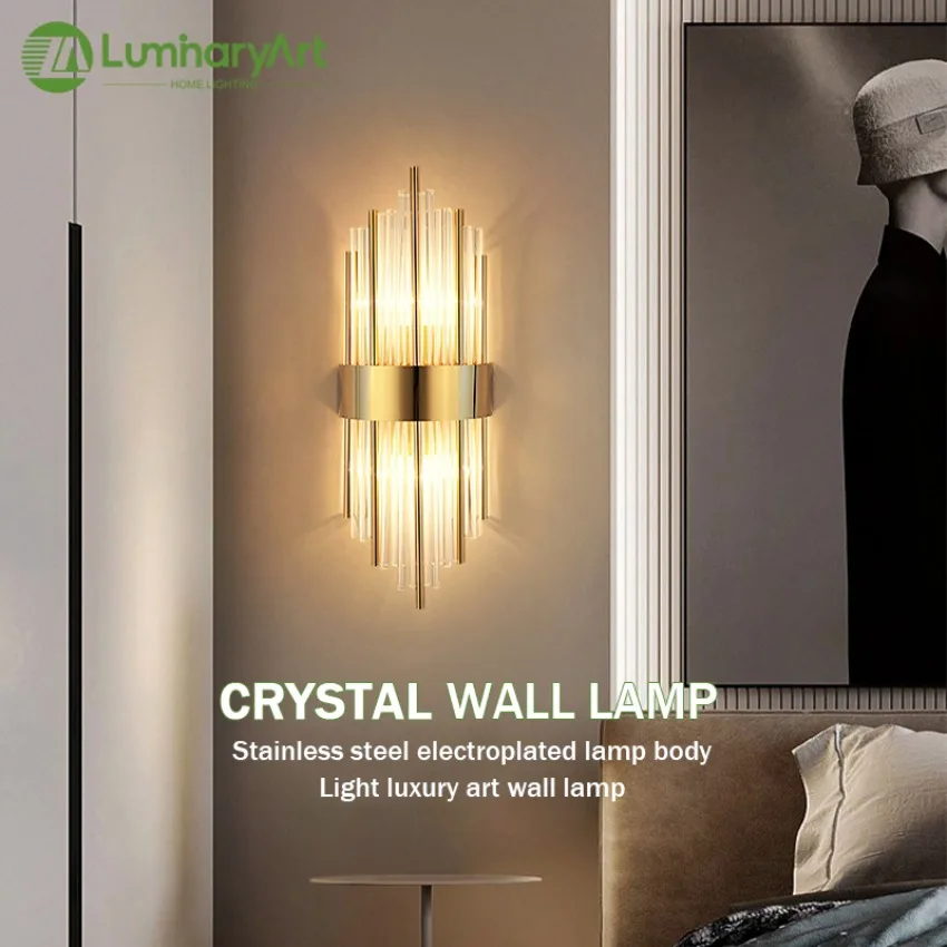 

Luxury Nordic Modern Wall Lamp Glass Crystal Sconce Home Light Living Room Bedroom Villa Lobby Background Decor Corridor Lustres