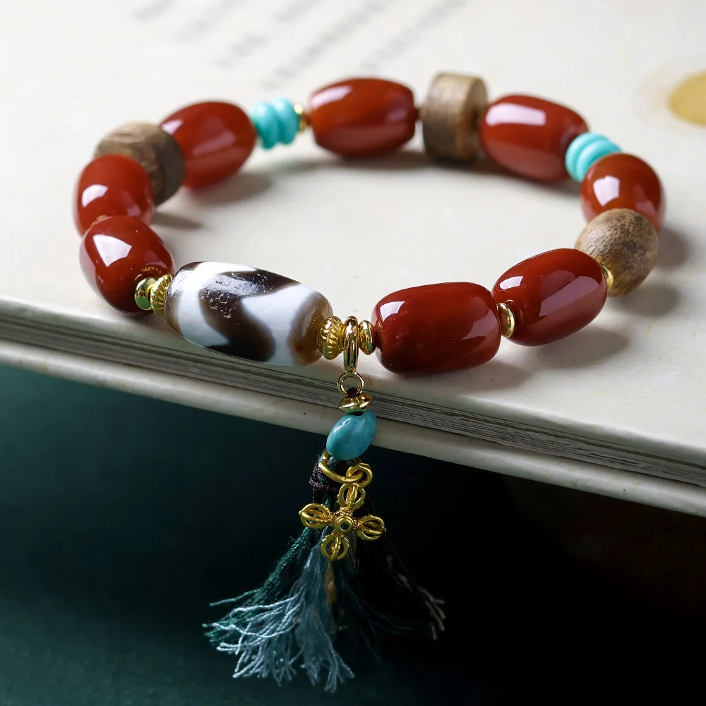 Nanhong Agate Tiger Teeth Tianzhu Bracelet Original Chinese style Female Handmade charm bracelet  couple bracelet