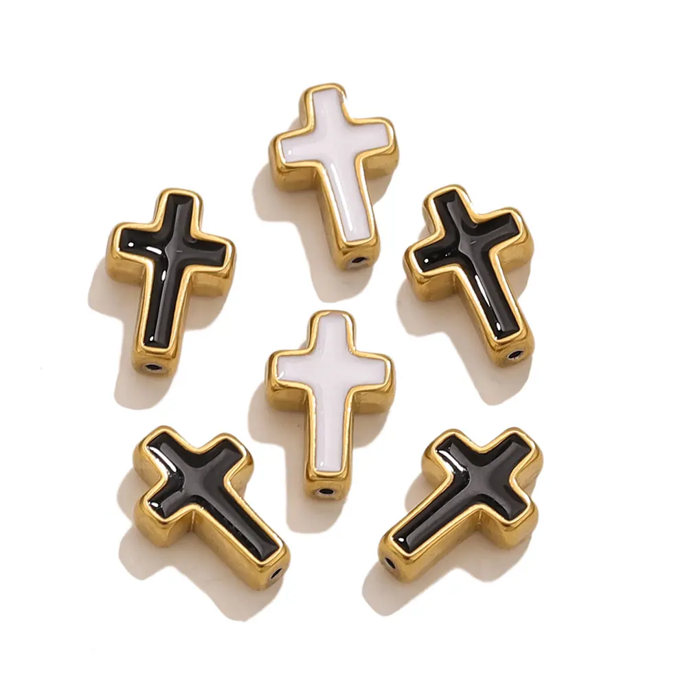 

5PCS 18K Gold Plated Enamel Cross Pendant Black White Religious Charms for DIY Necklace Bracelet Jewelry Making Wholesale Suppli