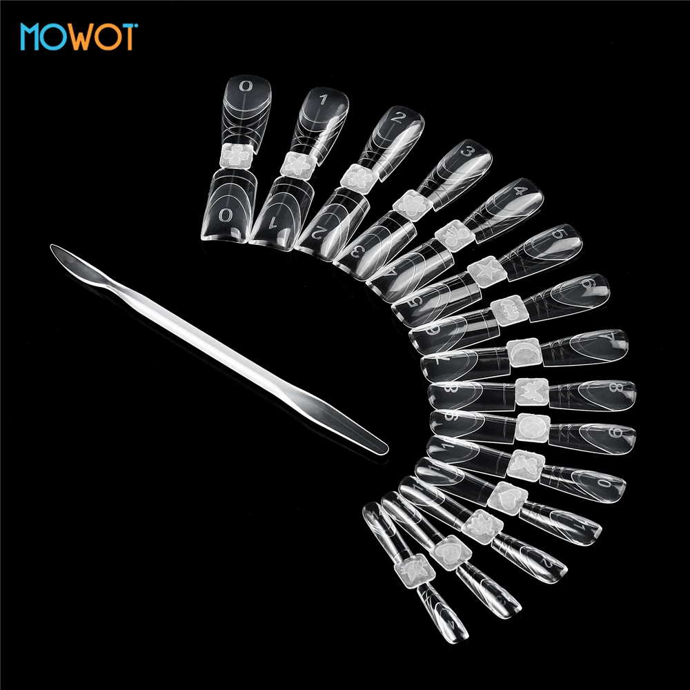 MOWOT New 75pcs Double-Sided Nail Dual Forms Square Coffin Acrylic Poly Nail Gel Molds 15 Sizes French Nail Extension Top Forms
