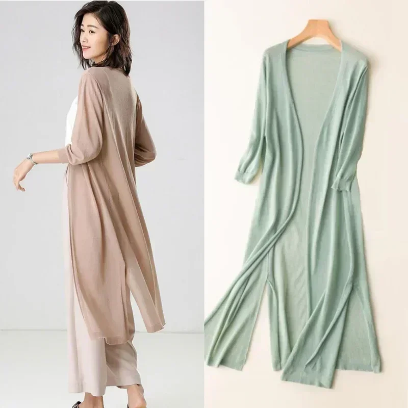 2024 Korean Women\'s Casual Long Sun Protection Sweater Cardigan Soft Comfortable Simple Solid Free Size Loose Thin Cardigan