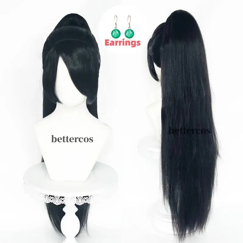 عالية الجودة لعبة Valorant حكيم شعر مستعار تأثيري أسود مقاومة للحرارة الشعر الاصطناعية مع 80 سنتيمتر مقطع طويل ذيل حصان أنيمي الباروكات + WigCap