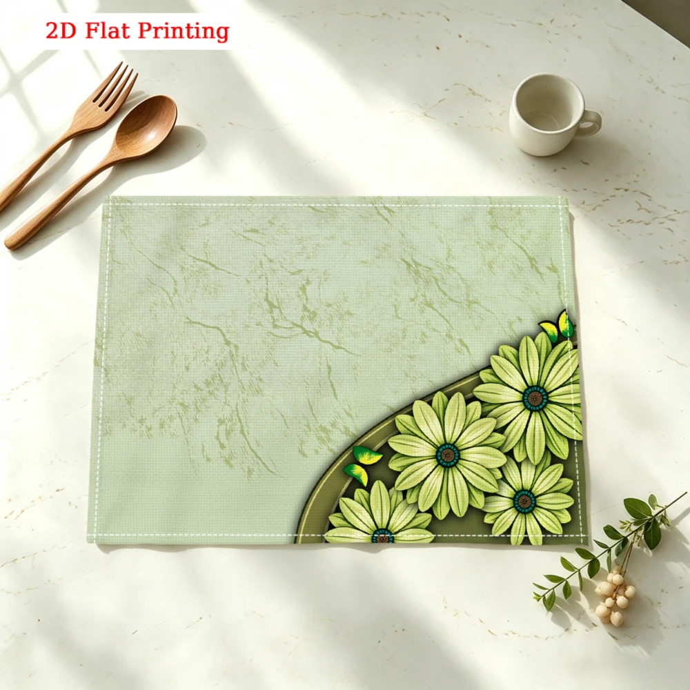 Green Floral Corner Kitchen Placemat Green Floral Corner Linen Pad Dish Coffee Cup Table Mat 1PC 30x40cm