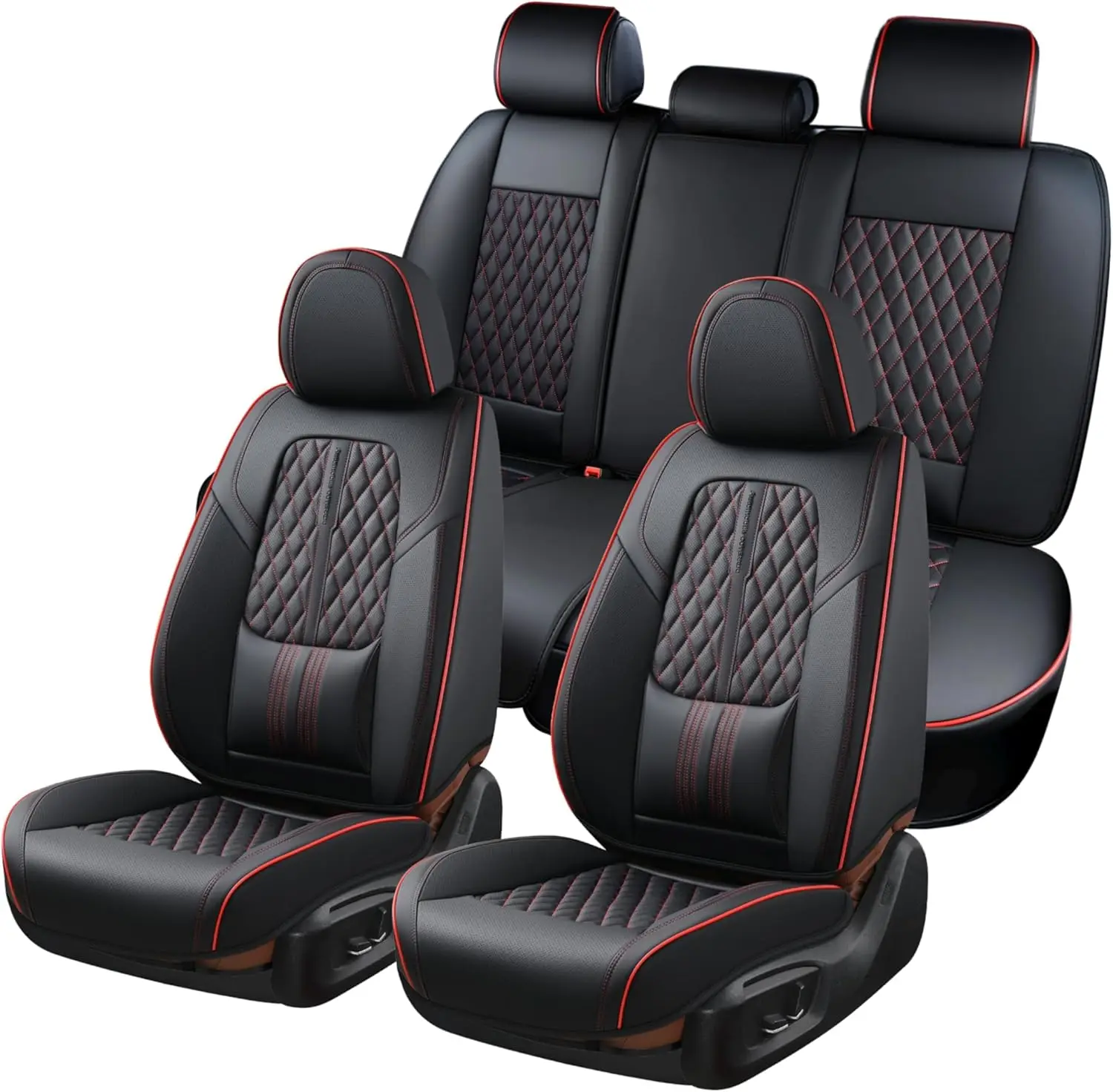 

Car Seat Covers Full Set, Automotive Front and Rear Seat Covers with Backrest, Nappa Leather Car Seat Protectors Waterproof, Uni