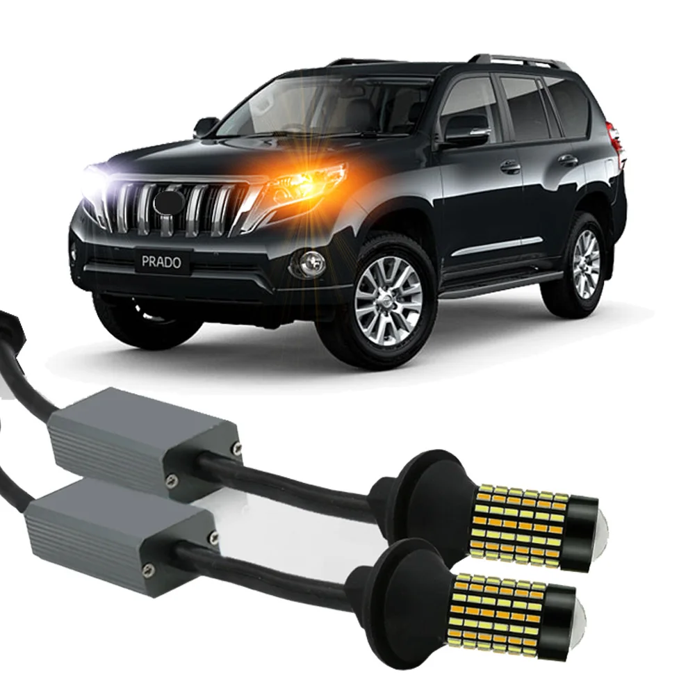 2Pc Switchback Led Bulb For Toyota Land Cruiser Prado 150 2009-2023 Yellow Front Turn Signal + White Drl Daytime Running Lght