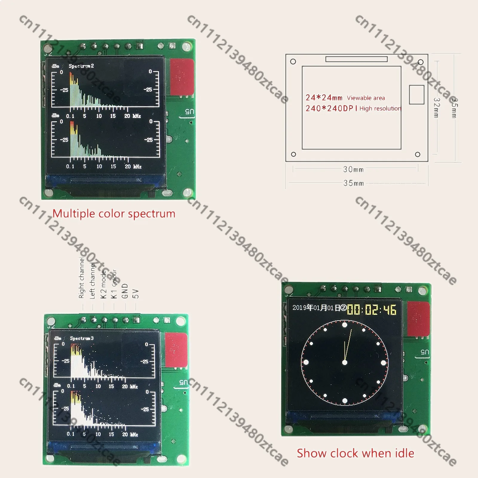 1.3 inch TFT Music Spectrum Display Analyzer Dynamic Balanced Output Screen Small Display Module