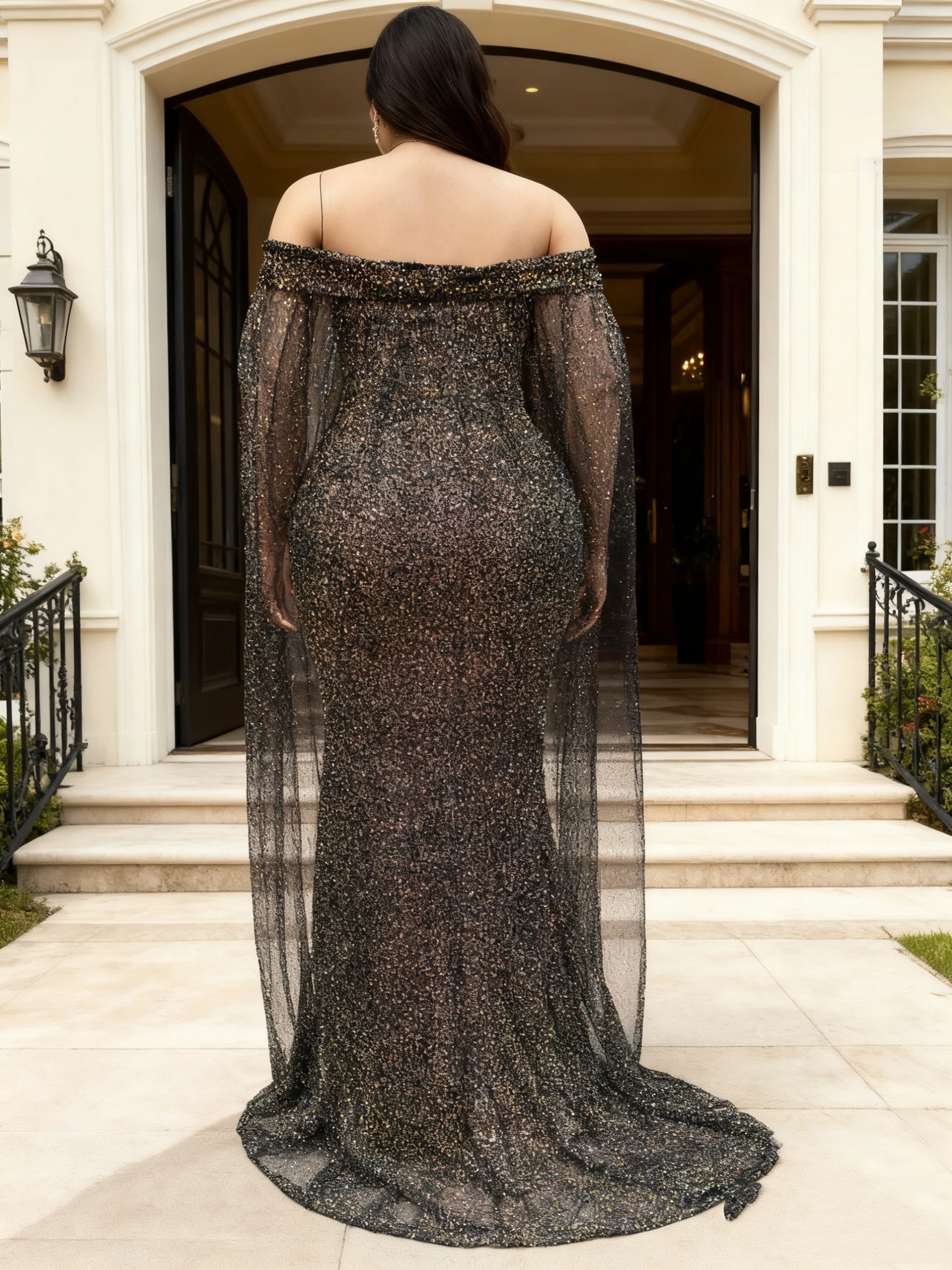 ชุดเดรสไซส์ใหญ่สไตล์แอฟริกันสำหรับผู้หญิง ฤดูใบไม้ผลิ ฤดูใบไม้ร่วง ปี 2025 คอวี แขนครึ่งตัว ชุดเดรสยาวสำหรับงานแต่งงาน งานเลี้ยงกลางคืน ชุดราตรี