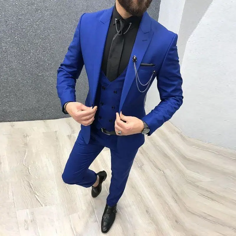 DV018 Costume Homme Popular Clothing Luxury Party Stage Men\'s Suit Groomsmen Regular Fit Tuxedo 3 Peices Sets Jacket+Vest+Pants