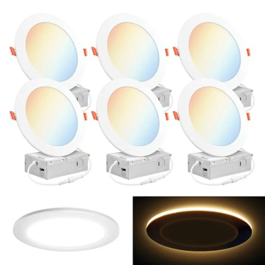 PARMIDA Inch 5CCT LED Recessed Ceiling Light with Night Light, 2700K/3000K/3500K/4000K/5000K Selectable Ultra-Thin Lighting, 15