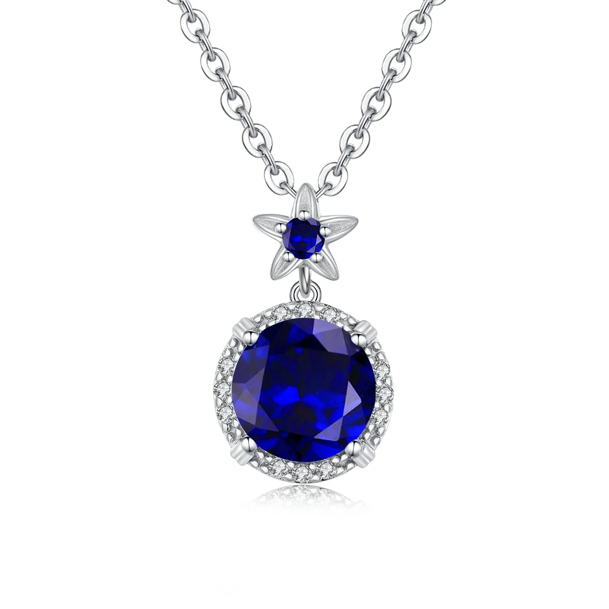 Newest Gorgeous Blue Sapphire 925 Silver Necklace Luxury Trend Flower Pendant 4ct 10mm Stone Engagement Jewelry High Quality Hot