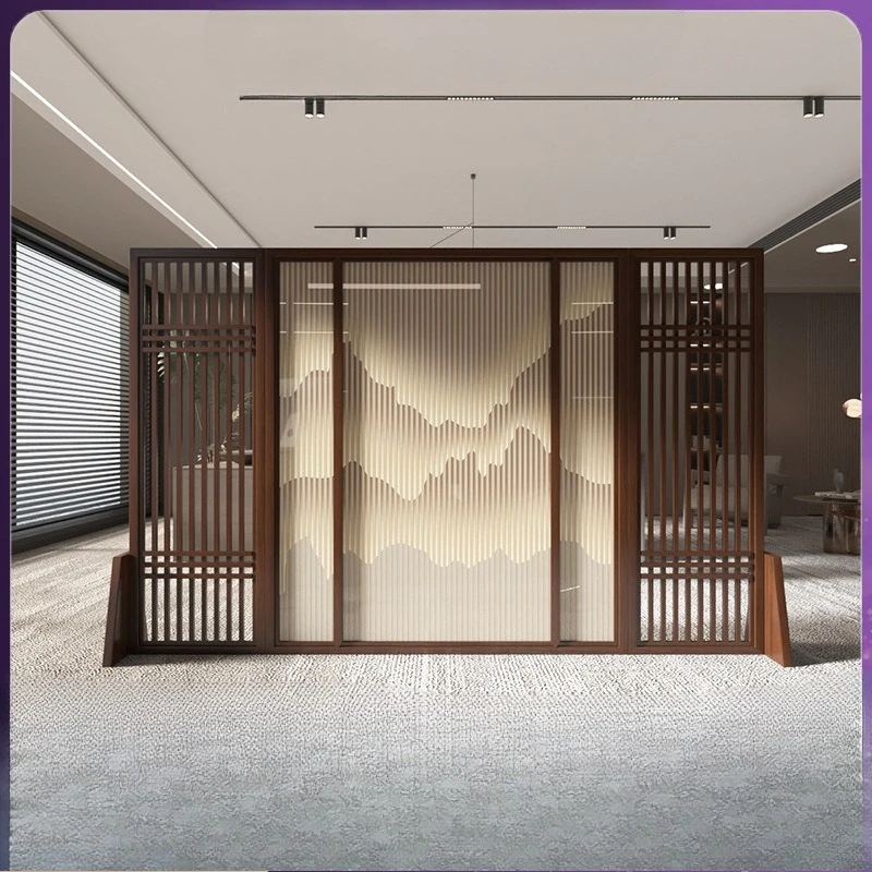 New Chinese solid wood partition opposite the front door of the screen
