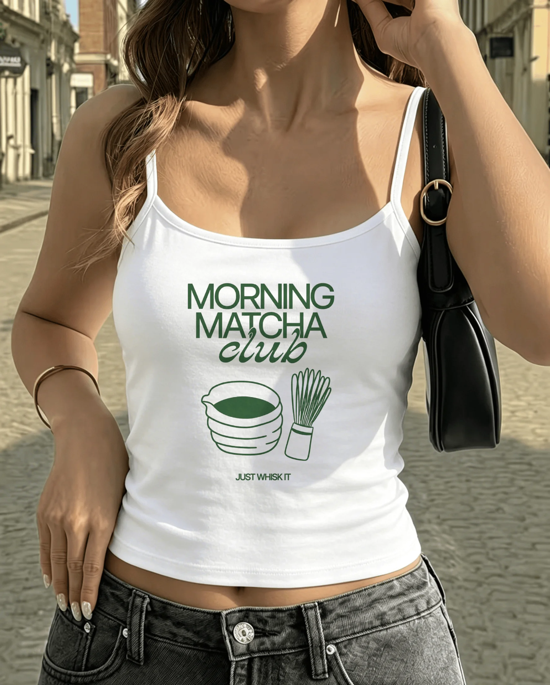 Morning Matcha Camisole Women Cute Whisk Bowl Tank Top Aesthetic Sleeveless Vest Harajuku Green Food Summer Crop Tops