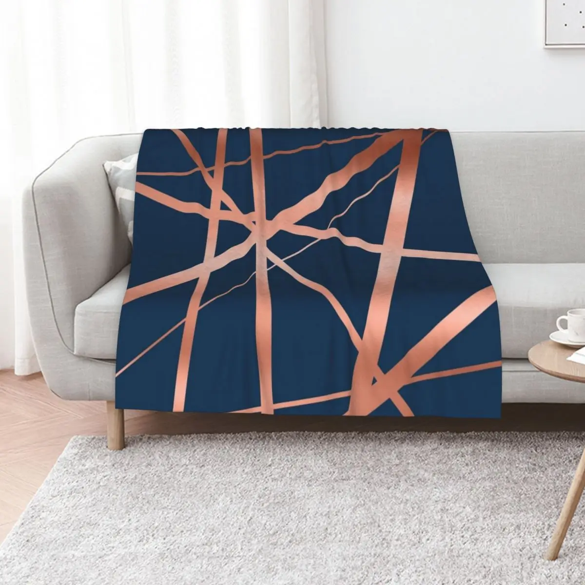 Navy Rose Gold Luxe Throw Blanket Portable Lightweight Blanket for Travel Camping