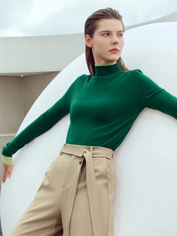 AMII Minimalism Women's Sweater Mock Neck Long Sleeve Pullover Tops 2025 Autumn New Slim Basic Solid Knitted Sweaters 12363002